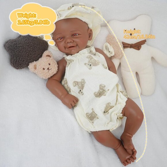 16.9in Full Silicone Not Vinyl Reborn tan Baby Girl Dolls Lifelike Reborn Baby - Picture 4 of 6